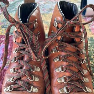 Hawkins Vintage Lace Up Brown Leather Hiking Boots with Two-Tone Laces